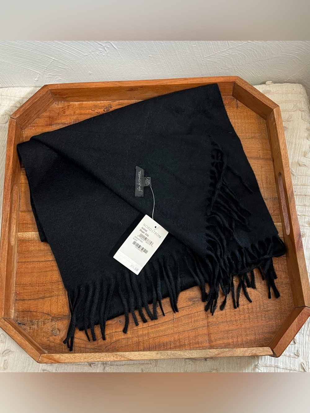 Nordstrom 100% Cashmere black fringe scarf